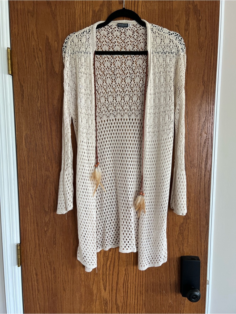 EARTHBOUND Cream Open-Knit Cardigan with Tassel Accents